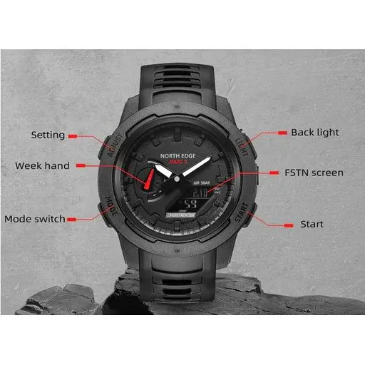 Мужские наручные тактические часы North Edge Profi Mars3 (Черный) - фото 5