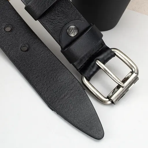 Ремінь чоловічий шкіряний JK-4053 чорний під джинси (120 см) - фото 3