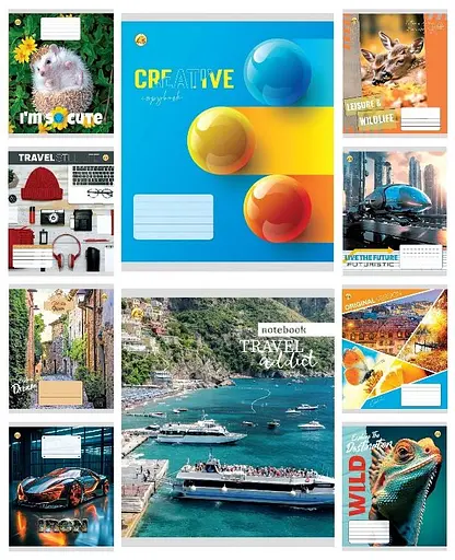 Зошити учнівські 36 аркушів клітинка Люкс ТЕ11444 Мікс 1, 20 шт. в упаковці