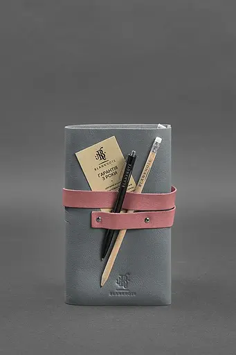 Жіночий шкіряний блокнот (Софт-бук) 1.0 Сірий з рожевим - фото 4