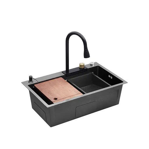 Кухонна мийка Kroner KRP Schwarze - SET7546HM PVD (3.0/0.7 мм) CV032277, Чорний - фото 1