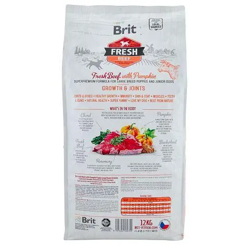 Сухий корм Brit Fresh для цуценят та молодих собак великих порід, з яловичиною та гарбузом, 12 кг - фото 3