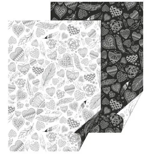 Папір з малюнком "Hearts" двосторонній Монохром 21х31см 200г/м2 Heyda