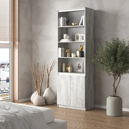 Шкаф для книг Vays пенал с полками R-29 Бетон-Белые планки