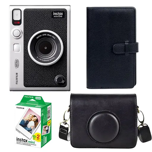 Подарочный набор камера Fujifilm Instax Mini EVO, Фотобумага 20 шт, Чехол, Фотоальбом 108 фото Черный - фото 1