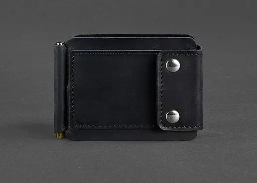 Мужской кожаный портмоне черный 10.0 зажим для денег Crazy Horse - фото 1