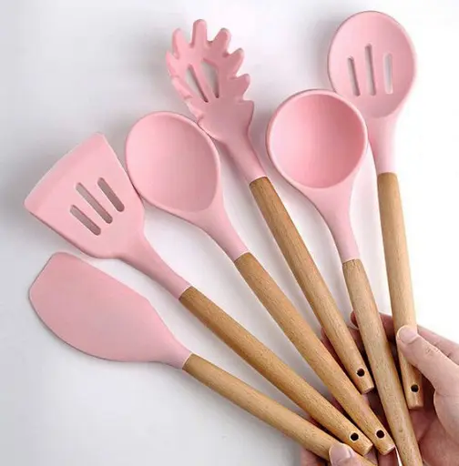Набір кухонного приладдя Edenberg Silicone kitchen utensils set 12 предметів Рожевий - фото 6