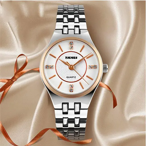 Женские классические часы Skmei 1133 (Серебристые со вставками из розового золота) - фото 4