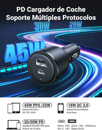 Автомобильное зарядное устройство для UGREEN CD239 2 выхода С + U 63 W (90645) - фото 2