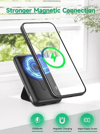 Магнітний павербанк живлення Tnibition, складний бездротовий ємністю 12000 мАг PD 22,5 Вт QC3.0 - фото 5