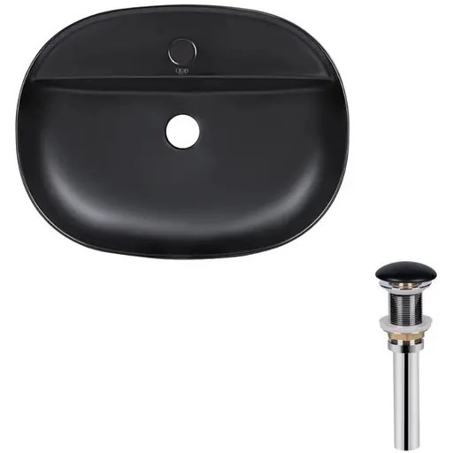 Комплект Qtap Scorpio: Раковина накладная овальная 500x380x120 мм Matt Black + Донный клапан PU03 (QT142202MBMBN47312) - фото 1