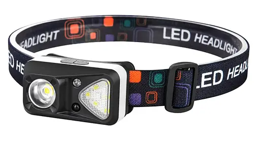 Налобний ліхтар з білим та червоним світлом W-18 з датчиком руху акумуляторний яскравий потужний ліхтарик на голову - фото 1