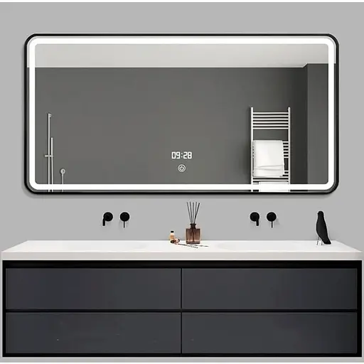 Дзеркало Dusel Led DE-M0065D Black 80x65 см сенсорне включення + підігрів, Чорний - фото 1