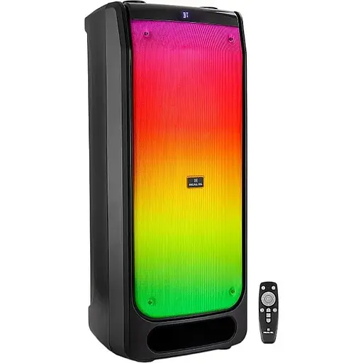 Колонка портативная 2.0 Real-El X-797, Black, 90 Вт (2 x 45 Вт), Bluetooth, AUX/USB/microSD, RGB подсветка, два микрофонных входа с функцией `эхо`, пульт ДУ, аккумулятор 88.8 Вт/ч - фото 1