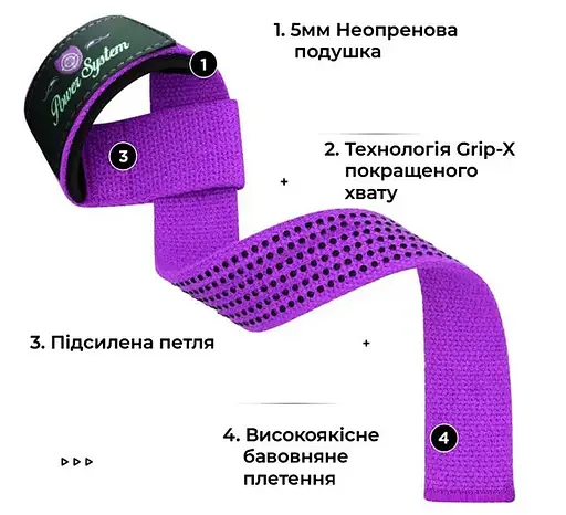 Лямки для тяги Power System PS-3420 G-Power Straps Purple (PS-3420_Purple) - фото 4