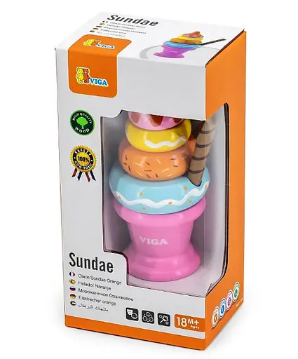 Пірамідка Морозиво Viga Toys 51321 Рожева дерев'яна іграшка - фото 4