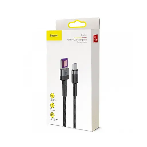 Кабель Baseus Cafule HW Quick Charging Data cable For Type-C 40W 1 м Сірий Чорний - фото 2