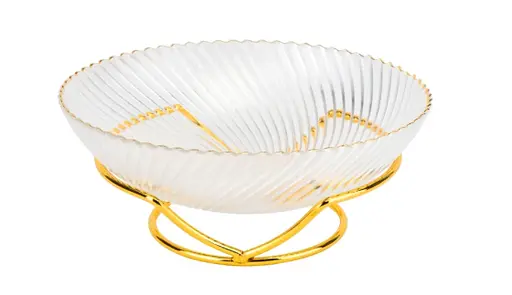 Салатник Elisey 9219-042 Золотая волна стеклянный на металлической подставке 30 см - фото 1