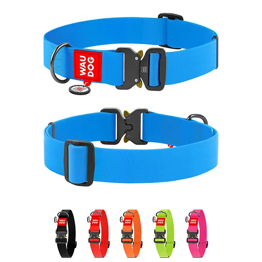 Ошейник для собак водостойкий Waudog Waterproof с QR-паспортом металлическая пряжка-фастекс Ш 40 мм Д 46-70 см голубой - фото 2