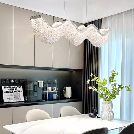 Светодиодная волнистая серебряная люстра с хрусталиками длиной 80 см | Line F | Ст. 33056-L800*600 CH - фото 1