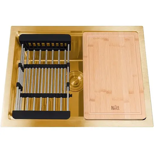 Золота мийка Nett NG-5742 під стільницю з нержавійки кухонна станція - фото 6