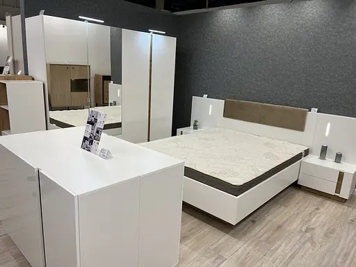 Кровать (каркас) Perfect Home Арко / Arco 160 с мягким изголовьем двуспальная Белый глянец/дуб грандсон (PFH-091045) - фото 7