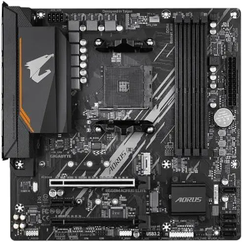 Материнская плата Gigabyte AM4 (B550) B550M Aorus Elite, B550, 4xDDR4, CrossFireX, Int.Video(CPU), 4xSATA3, 2xM. 2, 1xPCI-E 16x 4.0, 1xPCI-E 16x 3.0, 1xPCI-E 1x 3.0, ALC887, GLan, 6xUSB3.2/6xUSB2.0, DVI-D/HDMI, MicroATX
