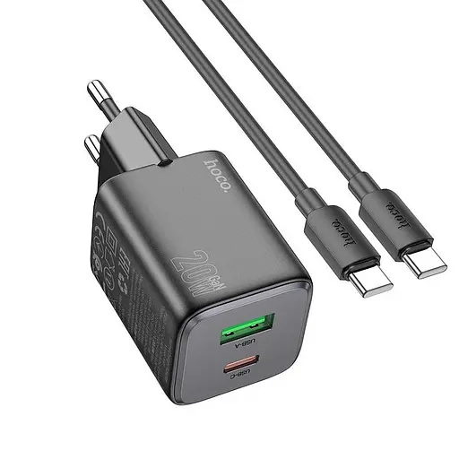 Адаптер мережевий Hoco Type-C to Type-C cable Almighty charger N41 |1USB/1Type-C, 20W/3A, PD/QC| - фото 1