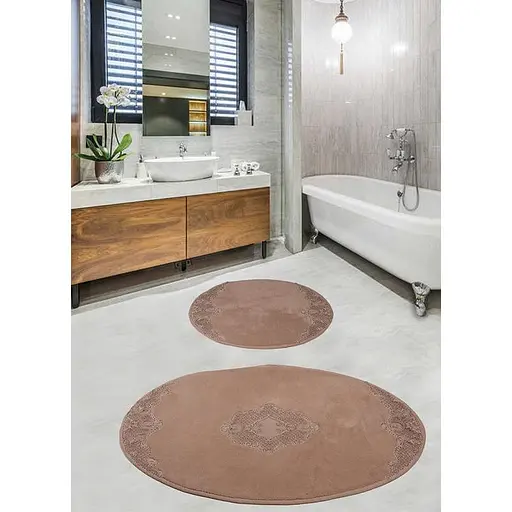 Набір килимків для ванної кімнати Diva Nice з гипюром Beige 60 x 100 + 50 x 60