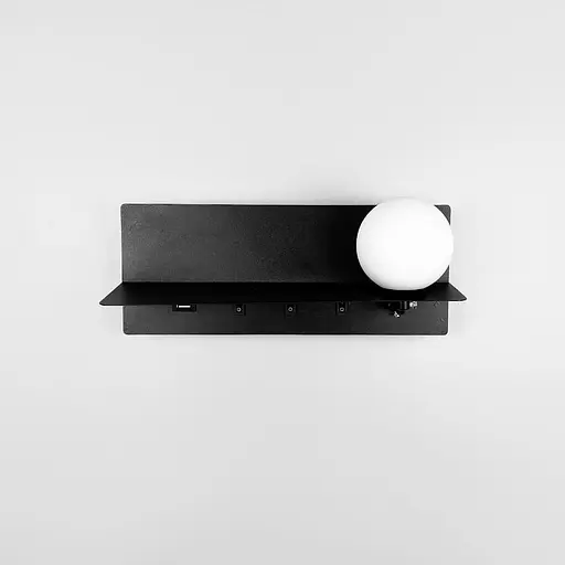 Удлиненное черное бра с плафоном, полочкой и USB 30х13 см Line F Арт. WB028/300 BK - фото 7