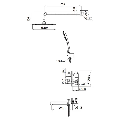 Душова система прихованого монтажу Koer KI-66018-02 KR4794, Нержавіюча сталь - фото 2