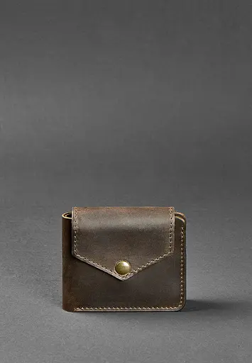 Кожаный портмоне 4.2 на кнопке темно-коричневый Crazy Horse - фото 2