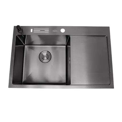 Кухонная мойка черная с правым крылом Nett NB-7848(R), Черный - фото 1