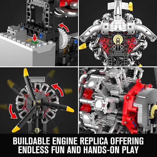 Конструктор двигун  Mould King авіаційний радіальний Radial Aviation Engine  моторозований дитячий мотор 1147 деталей - фото 4