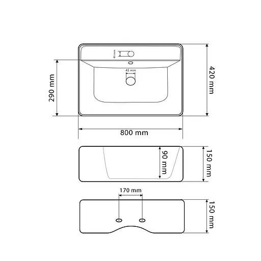 Умивальник VBI Padua 80 white накладний підвісний VBI-012204, Білий - фото 2