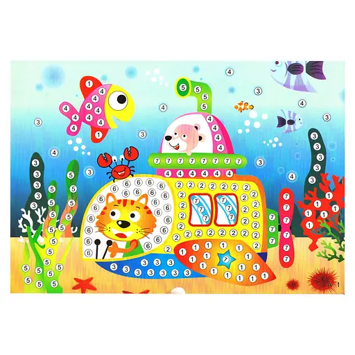 Дитяча мозаїка за номерами "Підводний човен" Bambi 13-127-6 різнокольорові камінчики - фото 1