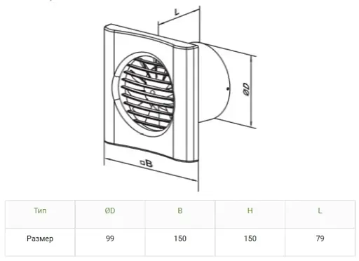 Вытяжной вентилятор Домовент 100 Тишина ВЛ на подшипниках со шнурком-выключателем Белого цвета - фото 7