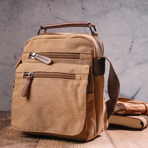 Мужская маленькая сумка из плотного текстиля Vintage 21х24х9 см 000221888 - фото 7