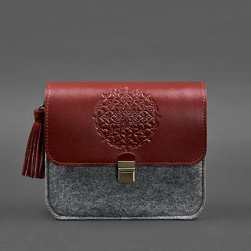 Фетрова жіноча бохо-сумка Лілу з шкіряними бордовими вставками - фото 10