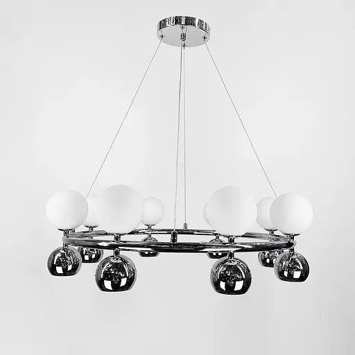 Подвесная серебряная кольцевая люстра с плафонами Line.F MJ 108/8 - фото 9