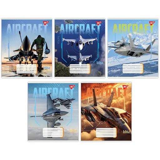 Тетради ученические 18 листов клетка Yes Aircraft, 25 шт. в упаковке