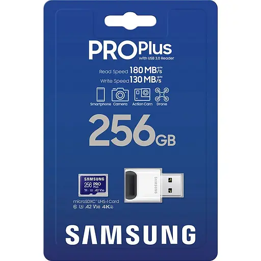 Карта памяти MICRO SDXC PRO+ 256GB W/READER MB-MD256SB/WW SAMSUNG - фото 3