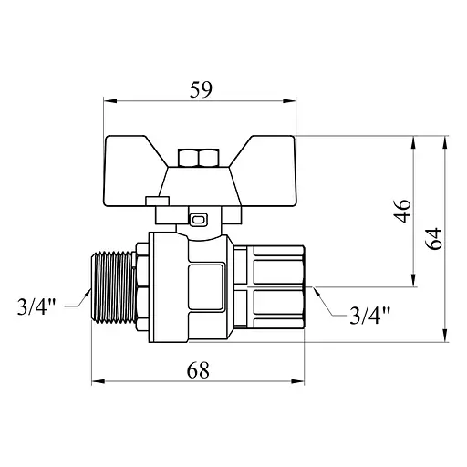 Кран кульовий Kroner 3/4" ВЗ PN40 метелик, нікельований (CV033210) - фото 3