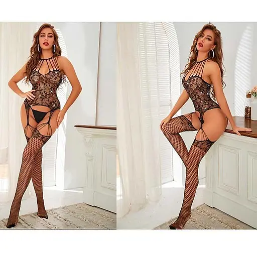 Еротичний бодістокінг прикрашений стразами S/M/L Чорний K000518 - фото 3