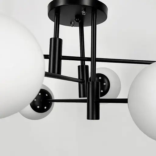 Стельова чорна люстра на 6 білих плафонів Ø 65 см | Line F | Арт. 81188/6 BK+BK+WT - фото 3