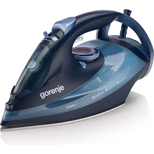 Gorenje Утюг, 3250Вт, 420мл, паровой удар-250гр, верт. отпаривание, антинакипь, автоотключение, керам. подошва, черно-синий - фото 1