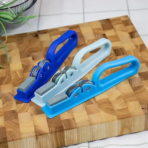 Точилка для кухонных ножей ручная механическая пластиковая с точильным камнем, A-plus Голубой 85441 - фото 6