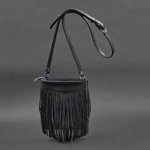 Шкіряна жіноча сумка з бахромою міні-кроссбоді Fleco темно-синя - фото 5