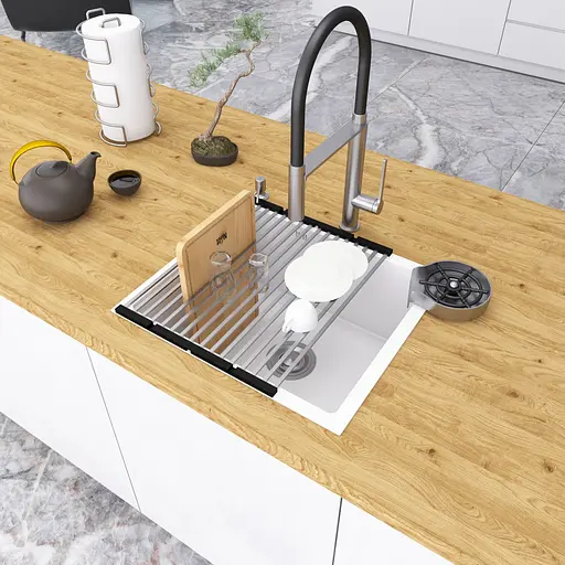 Кухонная мойка под столешницу белая 1.5 мм из нержавеющей стали Nett NW-5045, Белый - фото 10