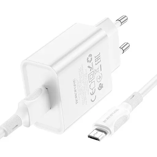Адаптер мережевий Borofone Micro USB Cable Aspirer BA74A та кабель комплект білий - фото 3